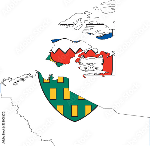 Northwest Territories Canada Map Flag. NT Canadian Outline Boundary Border Shape Territory Flag Sign Symbol Atlas Geography Banner. Northwest Territorian Transparent PNG Flattened JPG Flat JPEG photo