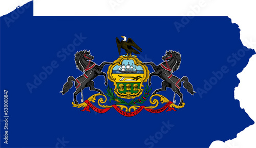 Pennsylvania USA Map Flag. PA US Outline Boundary Border Shape State Flag Sign Symbol Atlas Geography Banner.  Pennsylvanian Transparent PNG Flattened JPG Flat JPEG