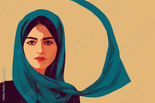 Beautiful Iranian girl wearing hijab, proud look. Women protest in Iran
