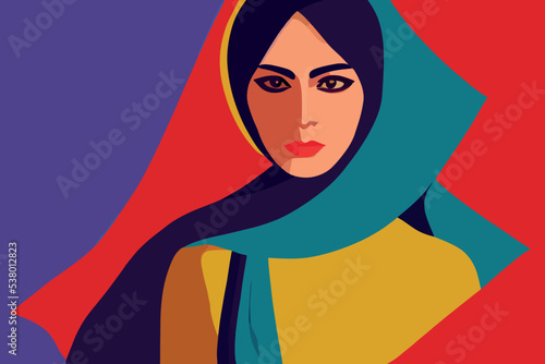The image of an Iranian woman wearing a sheila. Iranian protests for women's freedom
