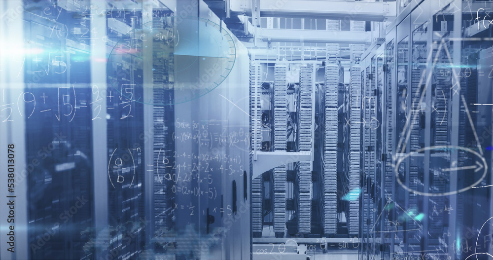 The image simplifies the data processing and digital information flowing through a network of co The image simplifies the data processing and digital information flowing through a network of co