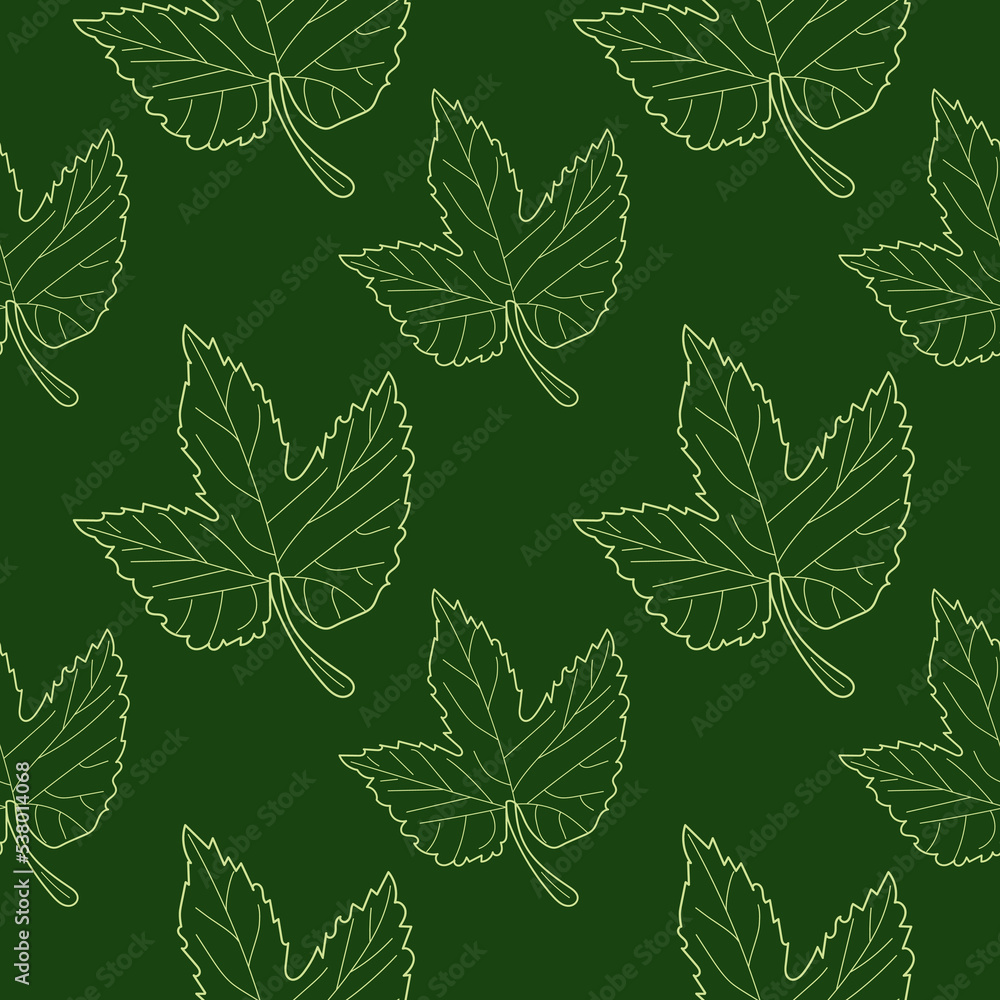 Seamless pattern Hop leaves in linear style. Hand drawn Hop leaf seamless pattern. Vector illustration