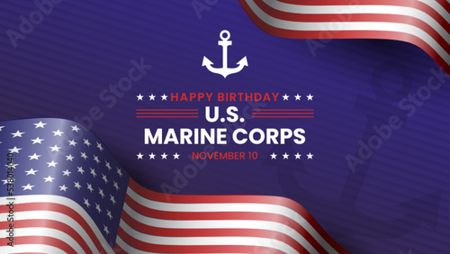 US marine corps birthday background with waving U.S. flag. Suitable to use on U.s. marine corps birthday event photo