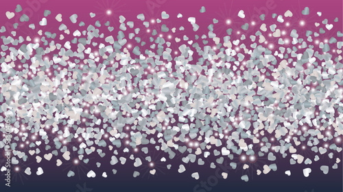 Fototapeta Naklejka Na Ścianę i Meble -  Realistic Background with Confetti of Hearts Glitter Particles. St. Valentine Day. Celebration pattern. Light Spots. Explosion of Confetti. Glitter Vector Illustration. Design for Banner.