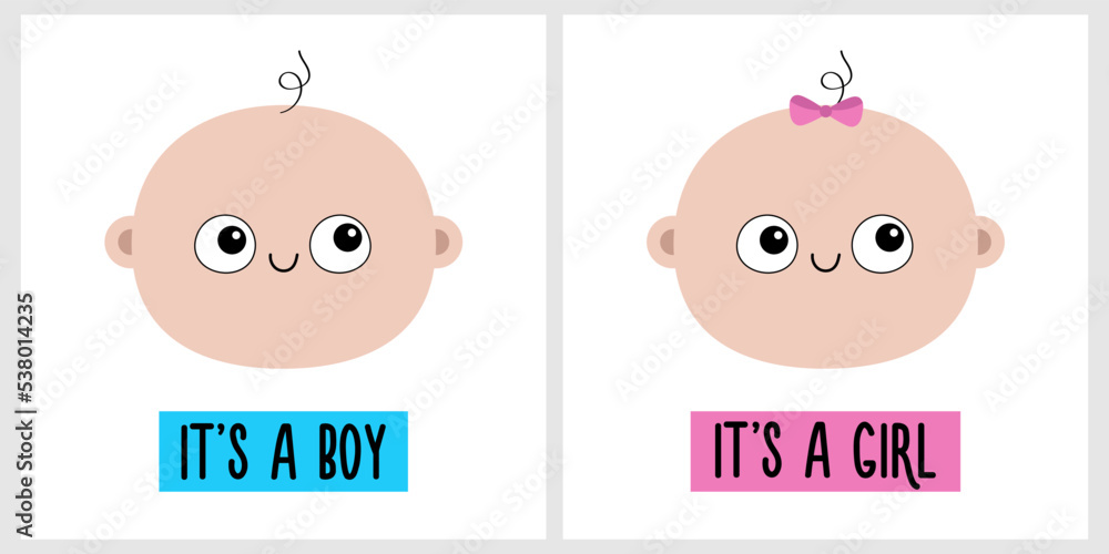 Baby face icon set. Kid head. Little girl boy infant. Human child toddler. Its a girl boy. Cute cartoon kawaii funny character. Invitation, greeting card, sticker print. Flat design White background Baby face icon set. Kid head. Little girl boy infant. Human child toddler. Its a girl boy. Cute cartoon kawaii funny character. Invitation, greeting card, sticker print. Flat design White background