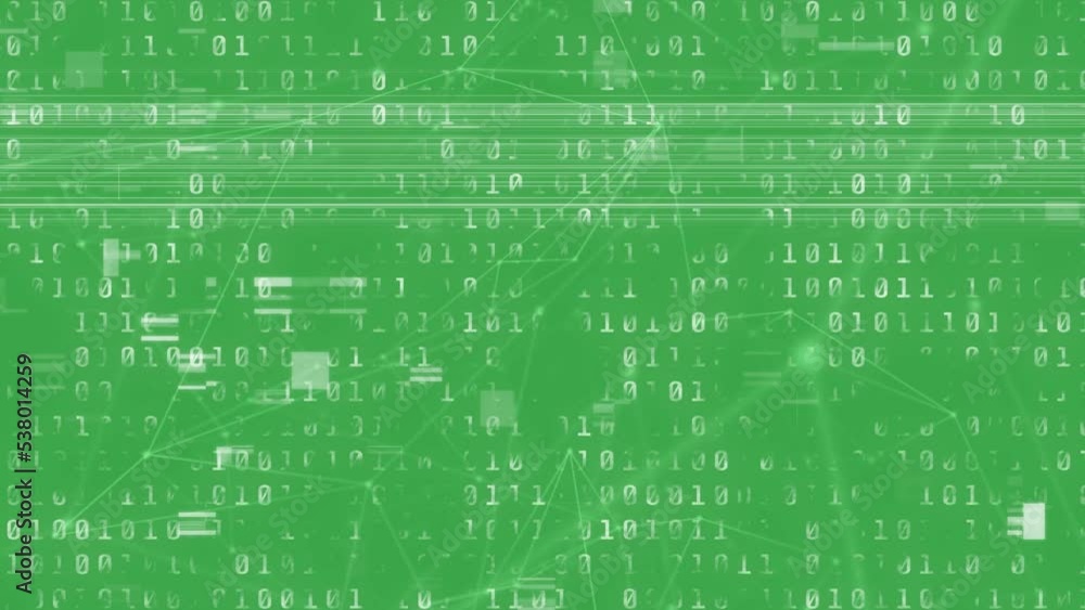 Animation of interference over network of connections and data processing on green background Animation of interference over network of connections and data processing on green background
