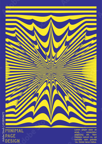 Geometrical Poster Design with Optical Illusion Effect. Modern Psychedelic Cover Page Collection. Colourful Wave Lines Background. Fluid Stripes Art. Swiss Design. Vector Illustration for Brochure.