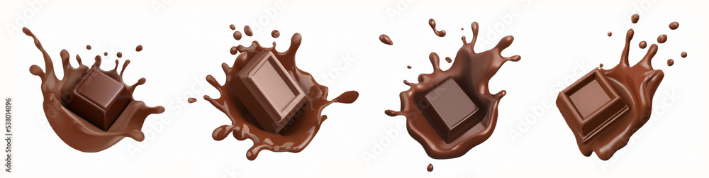 Chocolate splash in the center isolated on white background. Chocolate splash in the center isolated on white background.