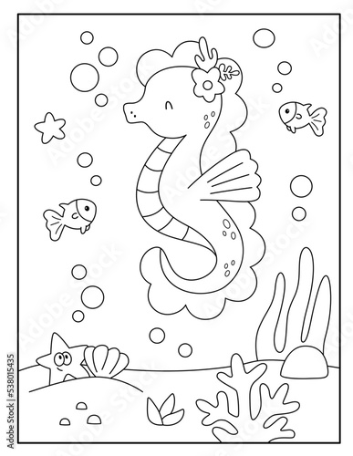 Cute seahorse coloring page for kids