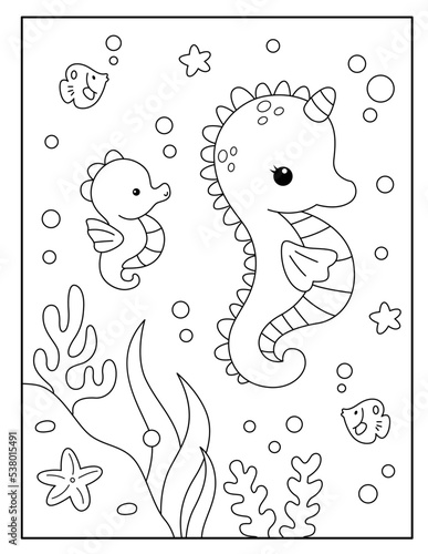 Cute seahorse coloring page for kids