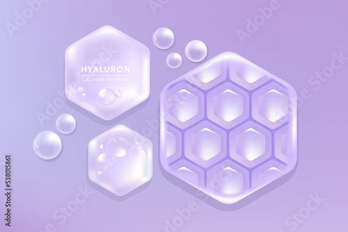 Hyaluronic acid skin solutions ad, purple collagen serum drops with cosmetic advertising background ready to use, illustration vector.	