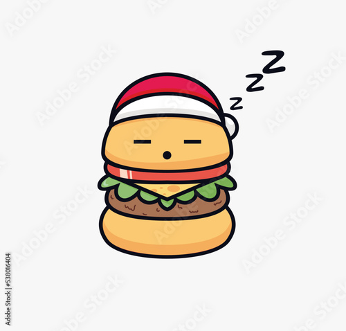 sleeping cartoon character burger. fast food vector illustration isolated on a white background. 