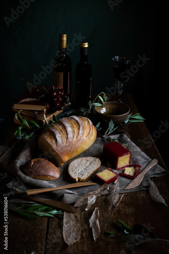still life with bread and cheese