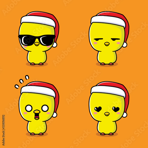vector illustration of cute chick emoji in santa hat