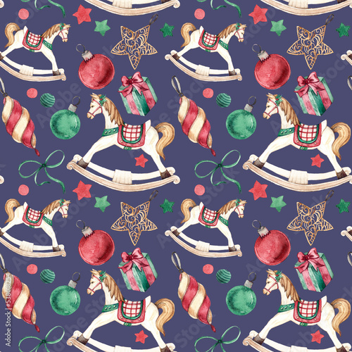 Canvas Print Watercolor Christmas seamless pattern on a dark background