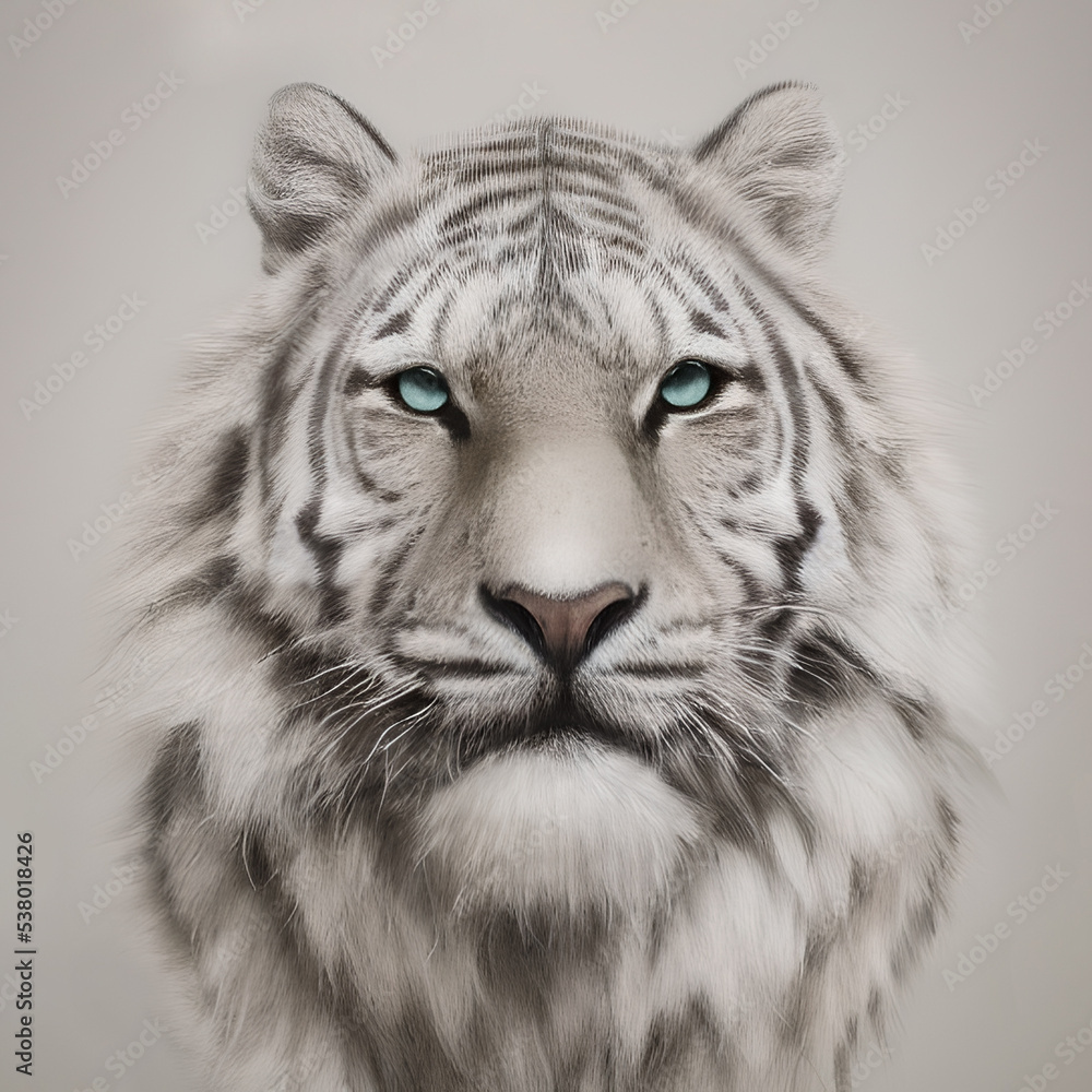 Fototapeta premium Digital painting of white tiger on beige background.