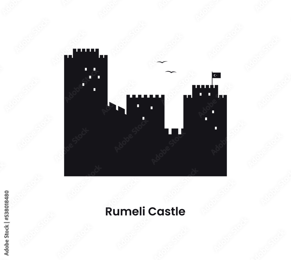 Istanbul Turkey concept. Silhouette of the Rumeli Castle. Vector illustration isolated on a white background. 