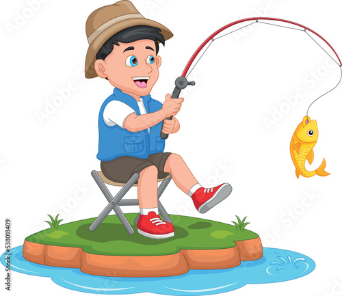 boy fishing cartoon on white background