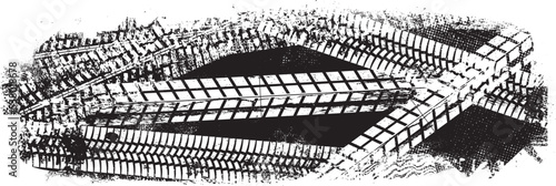 Vector Print Textured Tire Track . Design Element . Car tread silhouette . Mud splash grunge texture. Screen print texture .