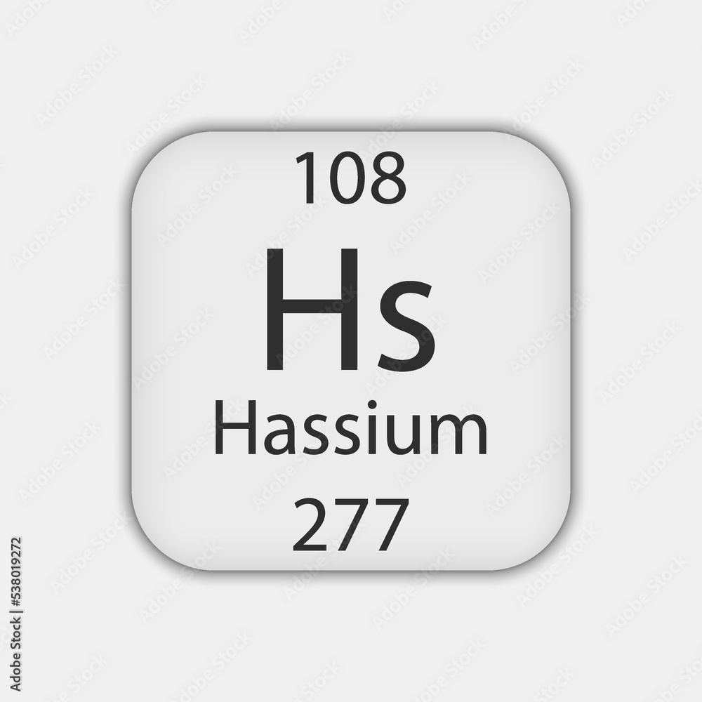Hassium symbol. Chemical element of the periodic table. Vector illustration. Hassium symbol. Chemical element of the periodic table. Vector illustration.
