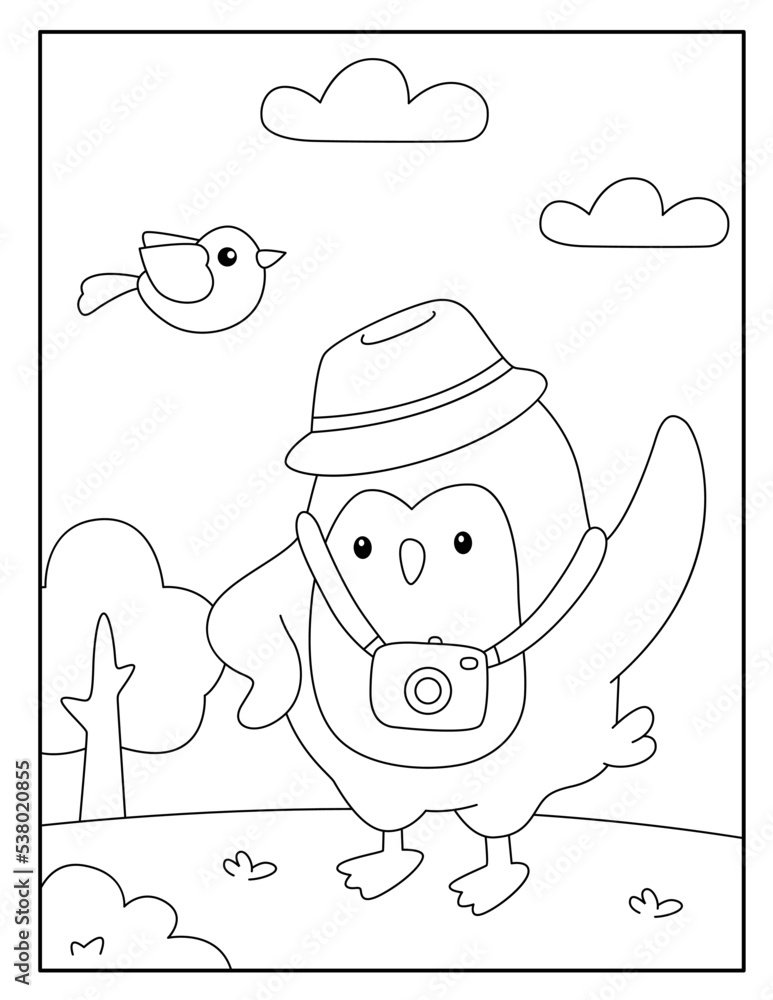 Cute penguin coloring page for kids Stock Vector | Adobe Stock
