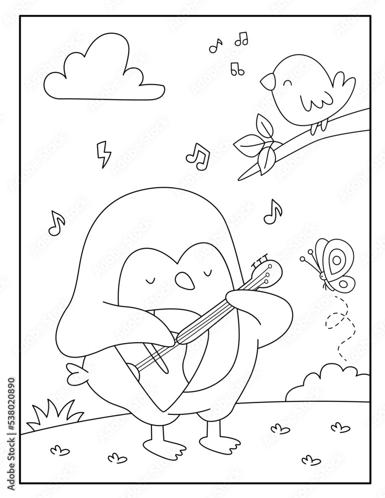 Cute penguin coloring page for kids Stock Vector | Adobe Stock