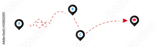 Short route from city A to city B, long route. Chaos simplification, problem solving and business solution concept. business and finance concept