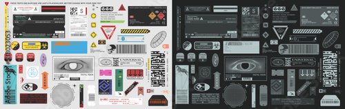 Industrial label, tag, warning sign vector collection with fully custom made layout, logo and symbols photo