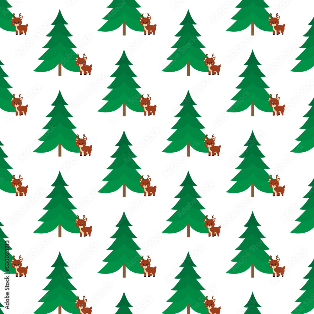 tree and deer seamless pattern with christmas holiday.vector illustration