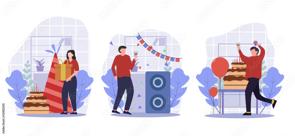 Flat Bundle Birthday Party Design Illustration