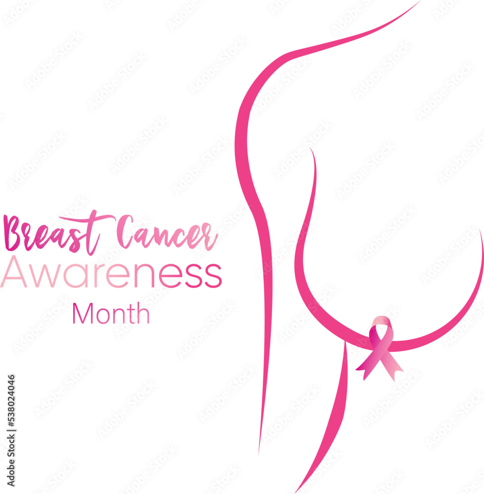 October Cancer Awareness Month women body curve with breast and nipple as pink ribbon. Creative Vector Illustration for web, social media, ad, cover, poster.