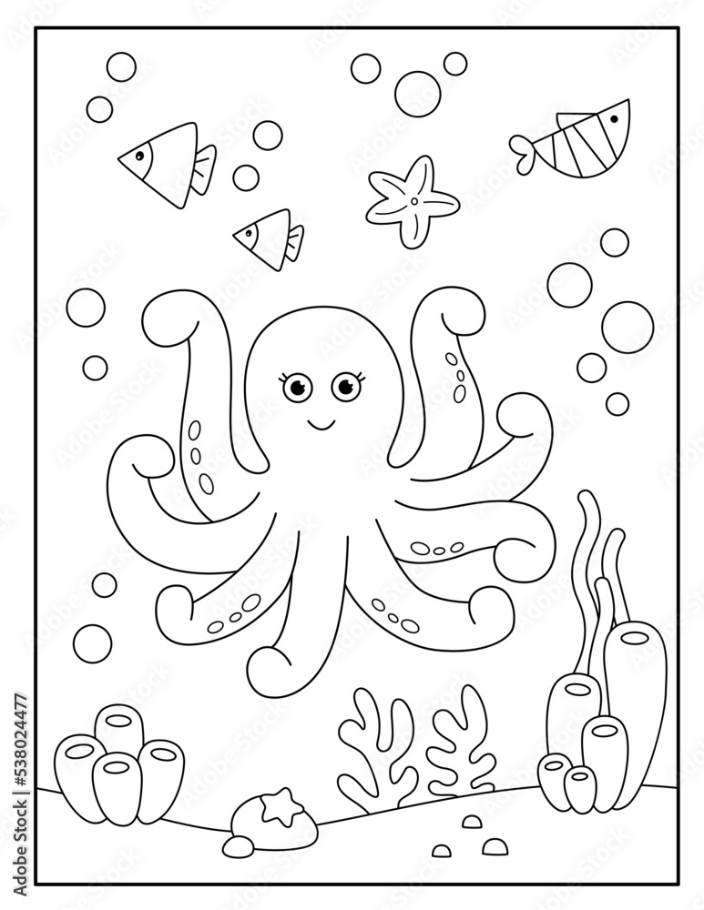Octopus coloring page for kids Stock Vector | Adobe Stock
