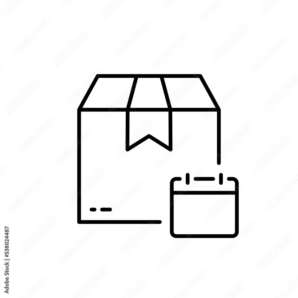 Time Appointment for Express Delivery Service Outline Icon. Schedule in Calendar for Date Delivery Line Icon. Parcel Box Deliver Day Hour Year Pictogram. Editable Stroke. Isolated Vector Illustration Time Appointment for Express Delivery Service Outline Icon. Schedule in Calendar for Date Delivery Line Icon. Parcel Box Deliver Day Hour Year Pictogram. Editable Stroke. Isolated Vector Illustration