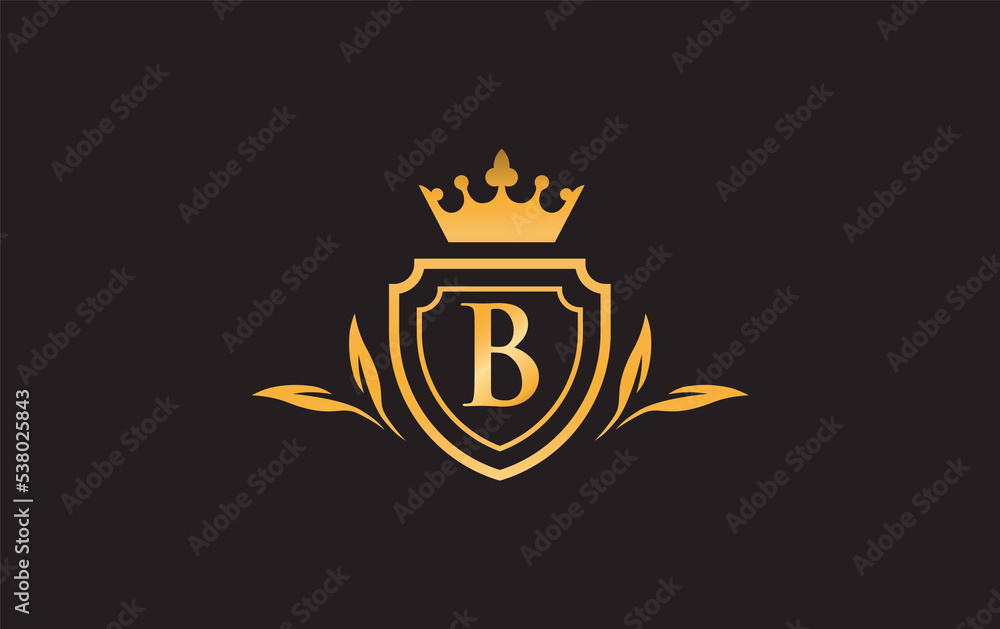 Fototapeta premium Crown and shield icon and royal luxury symbol image. King and queen abstract geometric logo with the letters