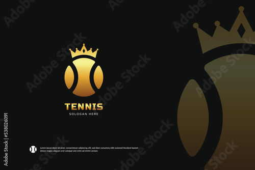King of Tennis golden logo, Luxury Sport Team Identity vector. Tennis tournament template
