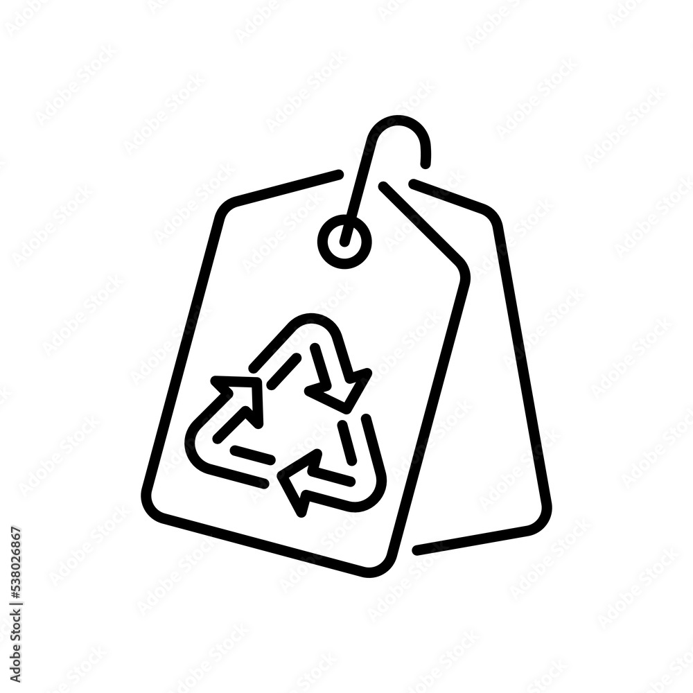 Bio Ecological Organic Paper Label with Arrow Line Icon Recycle Symbol. Ecology Nature Badge Pictogram. Eco Natural Tag Price for Sale Outline Icon. Editable Stroke. Isolated Vector Illustration Bio Ecological Organic Paper Label with Arrow Line Icon Recycle Symbol. Ecology Nature Badge Pictogram. Eco Natural Tag Price for Sale Outline Icon. Editable Stroke. Isolated Vector Illustration