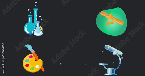 Composition of school icons over black background