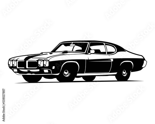 Muscle car vector illustration in black only  white is negative space  good for t shirt  poster  company or garage logo  etc.