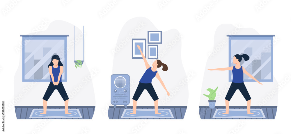 Yoga activity flat bundle design illustration Yoga activity flat bundle design illustration