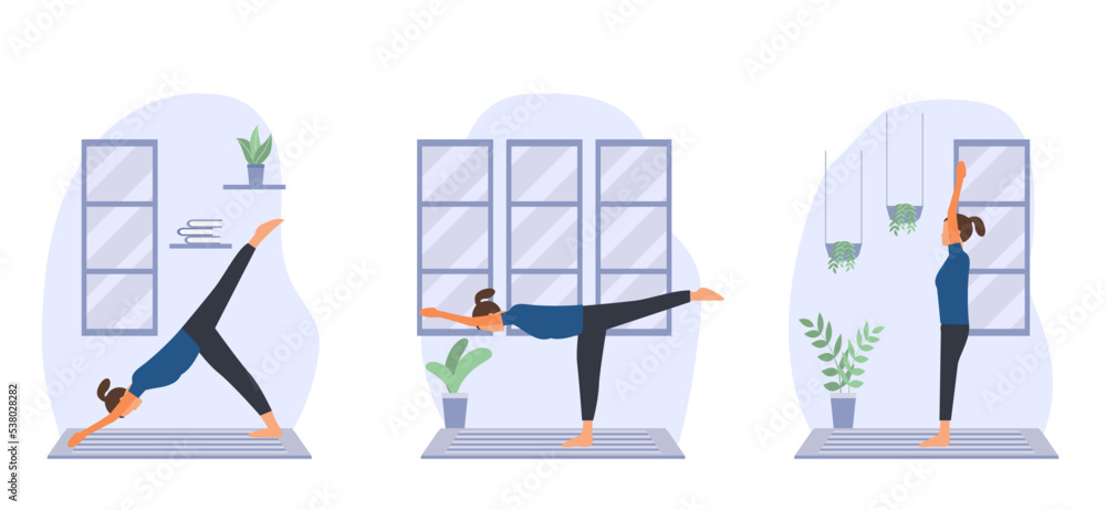 Yoga exercise flat bundle design illustration Yoga exercise flat bundle design illustration