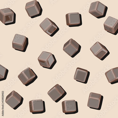 abstract cubes of brown color on a Ivory color background. caramel. Square image. 3D image. 3D rendering.