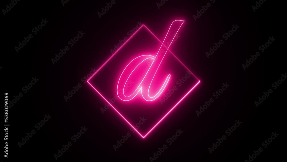 Neon effect on letter d with a squire stroke shape, neon color shape, neon on squire shape 4k animation video Neon effect on letter d with a squire stroke shape, neon color shape, neon on squire shape 4k animation video
