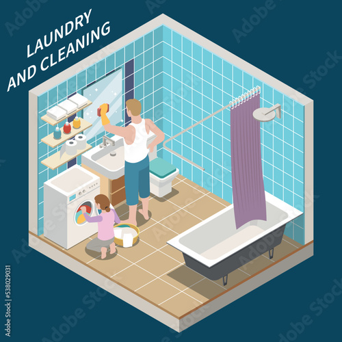 Laundry And Cleaning Isometric Composition