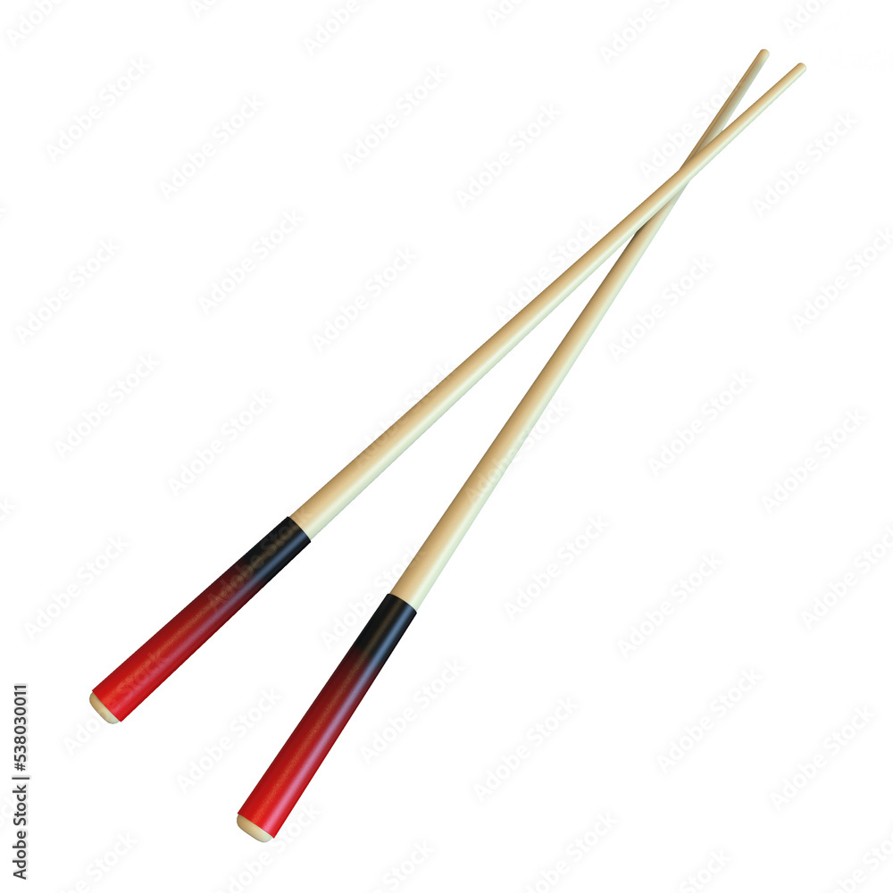 Asian wooden chopstick 3d rendering isolated illustration sushi roll chopstick