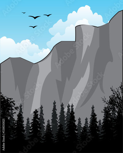 Vertical mountains and coniferous wood wild landscape