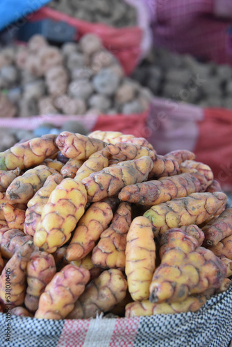 Urubamba, Peru - 30 June, 2022: Local produce on sale in the Urubamba Central Market, Sacred Valley, Cusco, Peru
