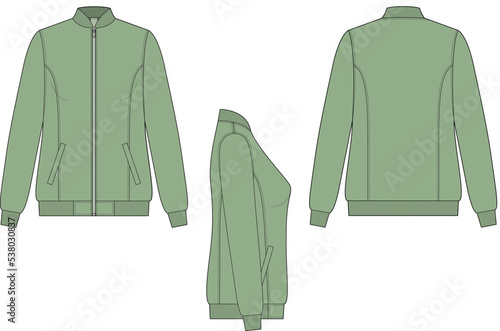 WOMEN AND GIRLS WEAR BOMBER AND JACKETS FRONT BACK AND SIDE VIEW VECTOR SKETCH