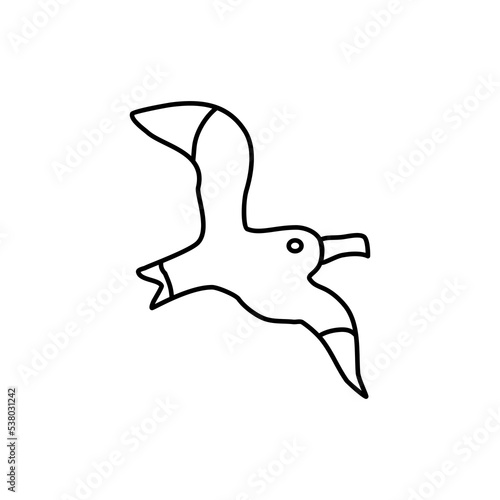Seagull graphic animal vector cartoon illustration isolated on white, Simple flat symbol flying gull, silhouette icon line art bird, decorative sign for design zoo alphabet coloring, children web