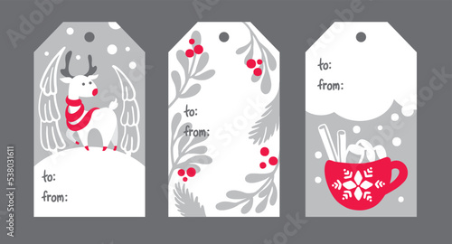 Christmas Tags for the Holiday Season. Cute winter illustration. Vector.