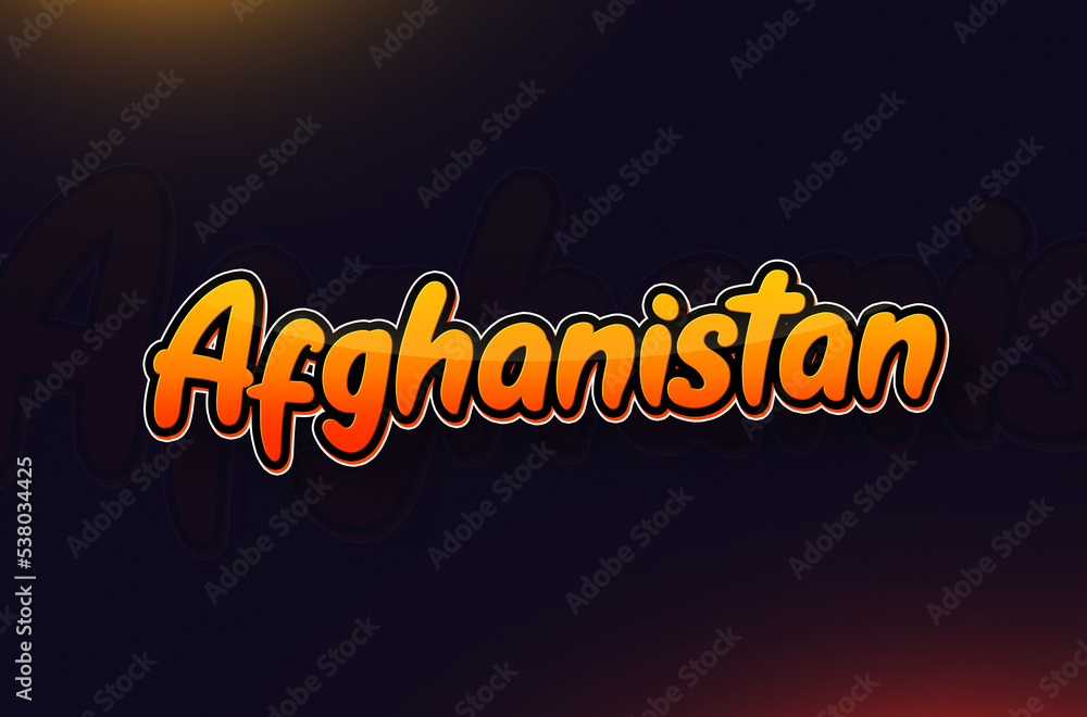 Country Name Afghanistan Written on Dark Background: Design Illustration in Creative Hand drawn style with Yellow and Orange Gradient. Used for welcoming, touring, or independence day celebration